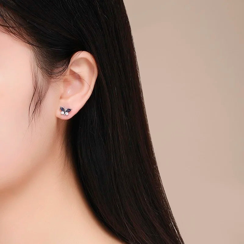 Cute 925 Sterling Silver Butterfly Pink CZ Screw Back Stud Earrings For Women Child Girls Kids Jewellery Orecchini Aros Aretes