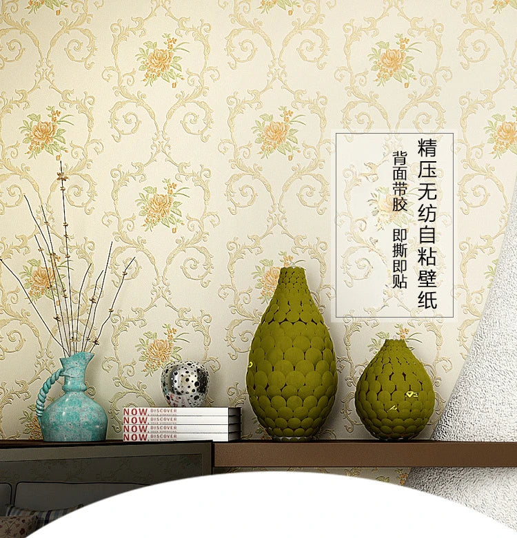 European Self-adhesive Non-woven Wallpaper 3d Garden Flower Warm Bedroom Living Room Wall paper Home Decor Luxury Wall Stickers