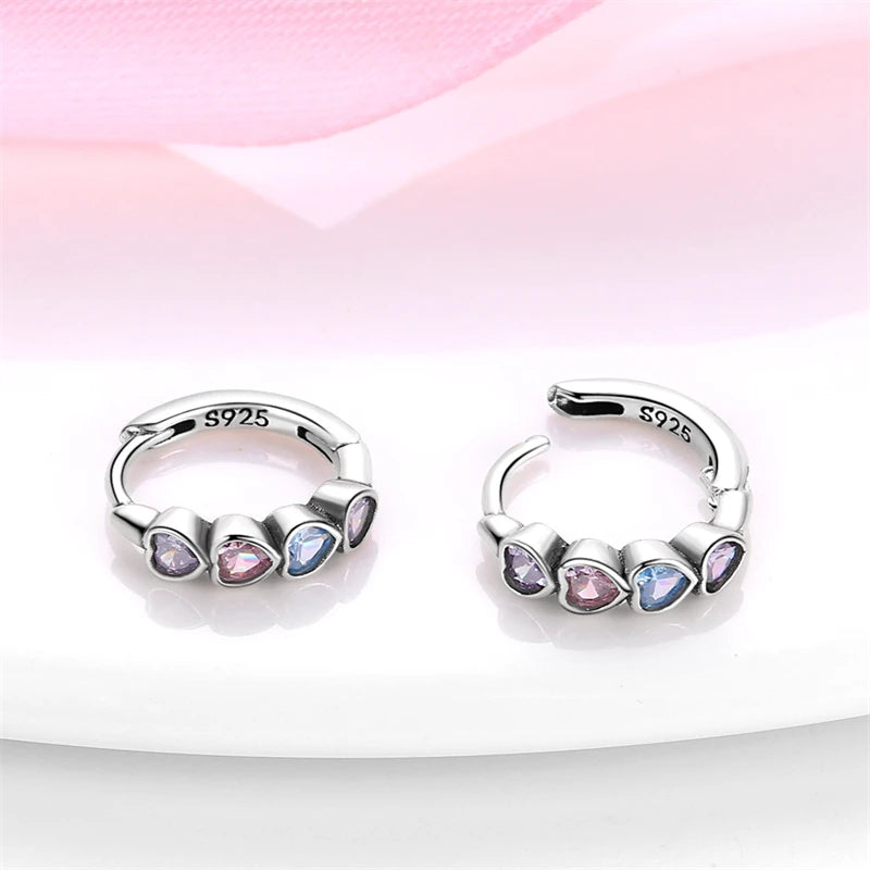 Hot Style S925 Sterling Silver Earrings Love Heart Theme Series Women Hoop Earrings Holiday Wedding Fine Girls Jewelry Gifts