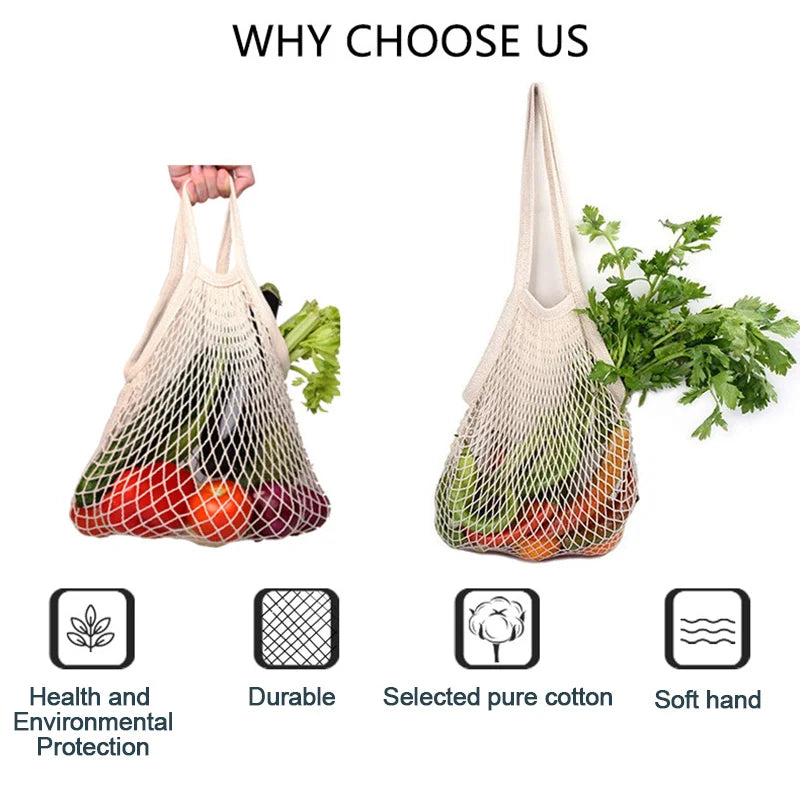 Reusable Grocery Produce Bags Cotton Mesh String Net Tote Bag Fruit Vegetable