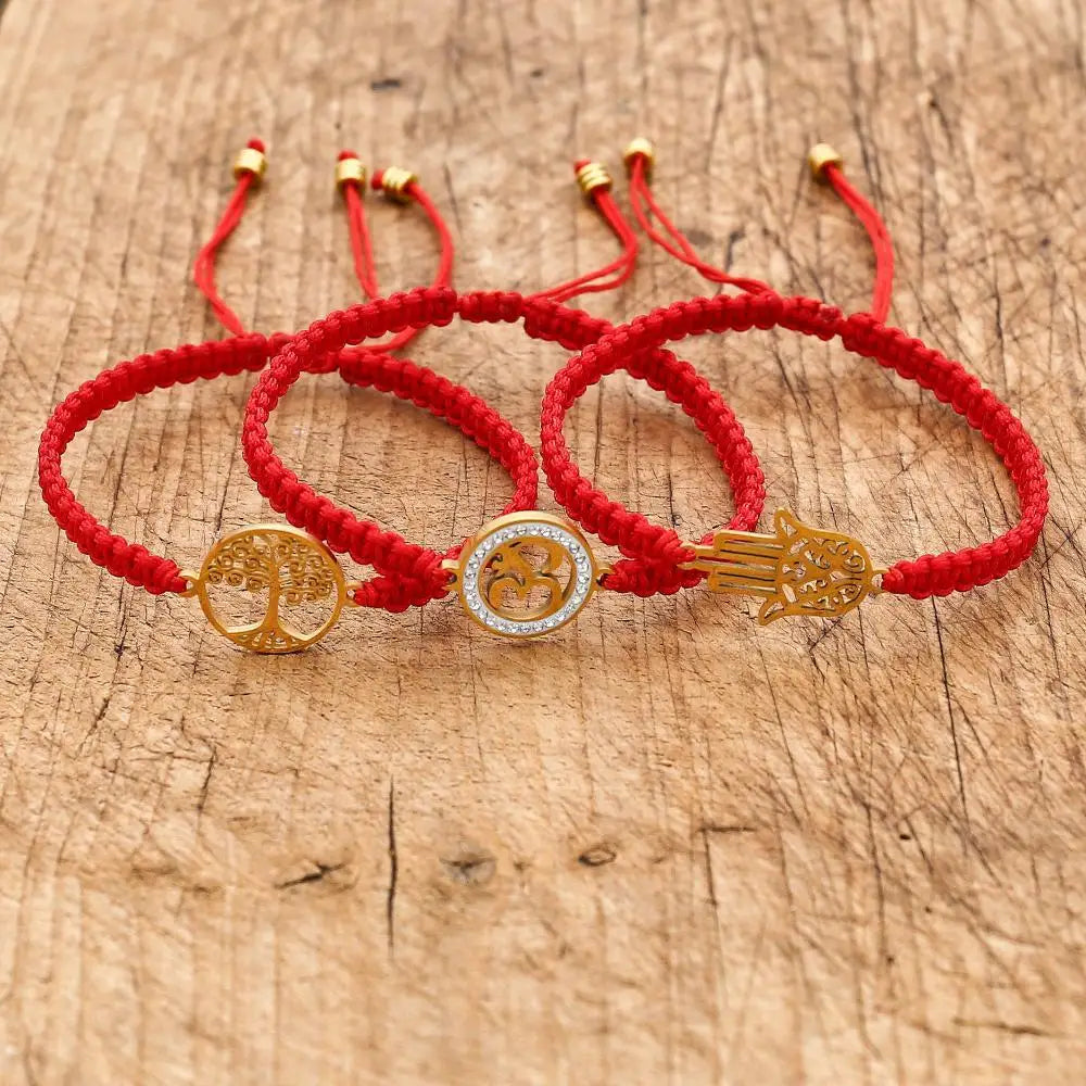 Handmade Red Rope Braided Bracelet Stainless Steel Tibetan Buddhist Lucky Charm Bracelets & Bangles For Women Men Gift