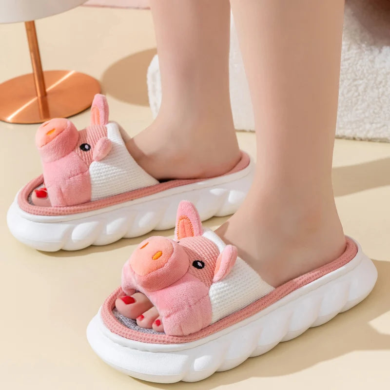 platform women house slippers cute piggy Soft memory foam all season slides girls casual indoor outdoor slippers