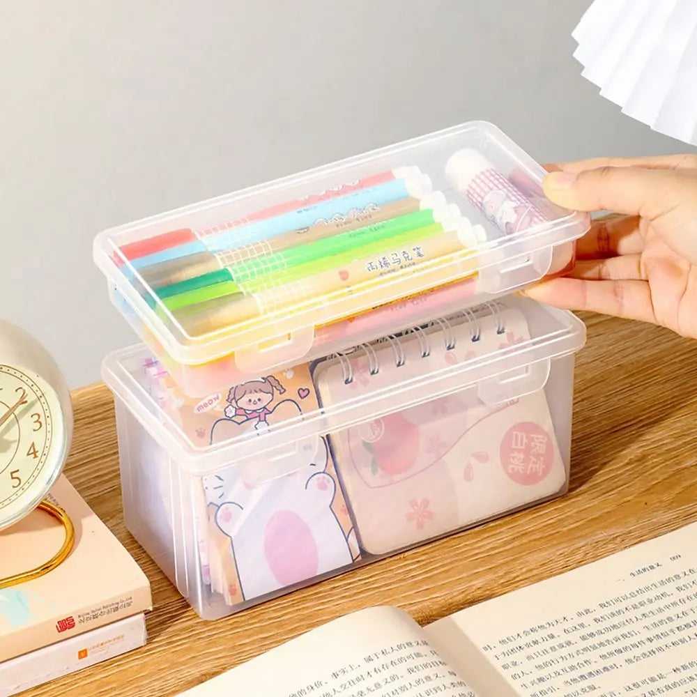 Transparent Stationery Storage Box Desktop Organizer Stationary Supplies Pen Holder Large Capacity Pen Pencil Case