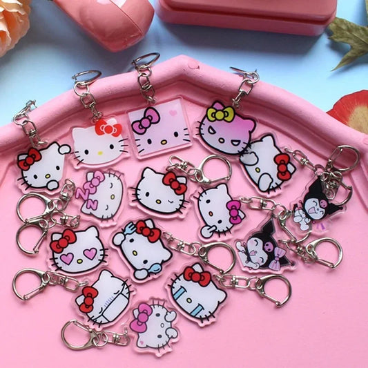 Hello Kitty Acrylic Keychain Accessories Sanrio Anime Figures Key Chain Pendant Cartoon Cosplay Chains Keyring Accessoried Gifts