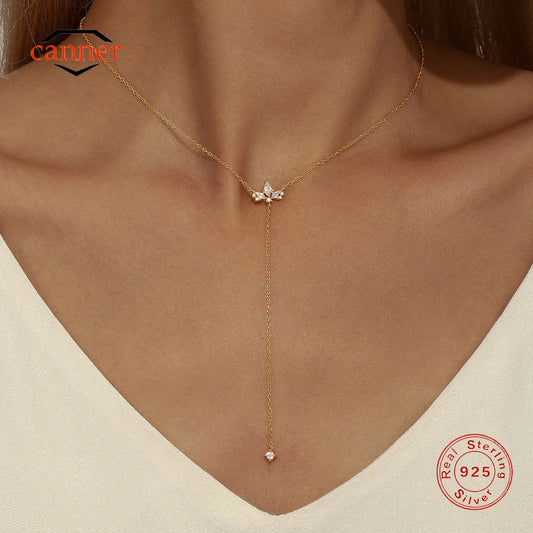 CANNER 925 Sterling Silver Y-shaped Kite Shaped Zircon Sparkling Clavicle Necklace For Women 18k Gold Ins Chain Fine Jewelry