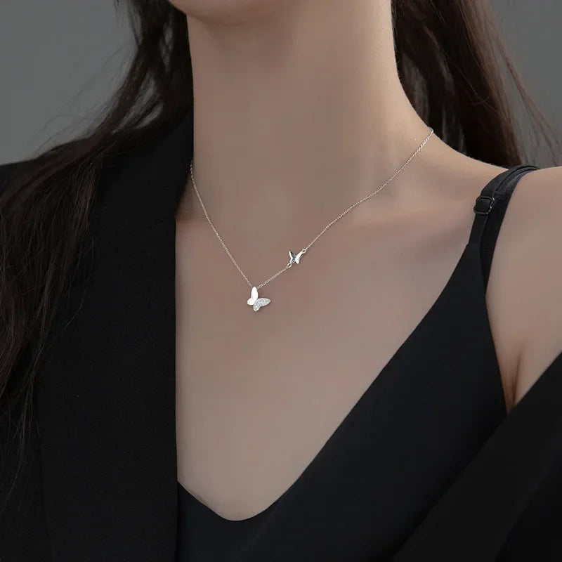 TrustDavis Real 925 Sterling Silver Necklace Insect Butterfly Dazzling CZ Necklace For Women Birthday Gift Fine Jewelry DA2936