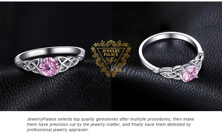 JewelryPalace Celtic Knot Created Pink Sapphire 925 Sterling Silver Ring for Women Promise Engagement Ring Fine Jewelry Gift