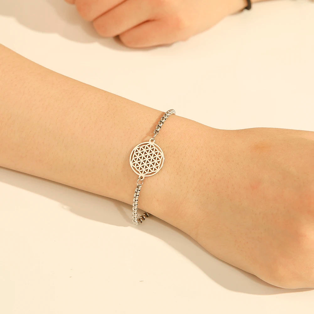 EUEAVAN 5pcs OM Buddhism Lotus Stainless Steel Charms for Jewelry Making Yoga Flower of Life Pendant DIY Necklace Bracelet Gifts