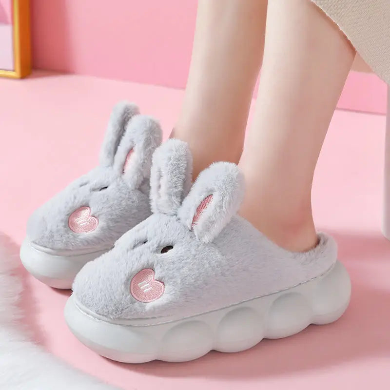 White Bunny Slippers For Home Kawaii Shoes Women Rabbit Fluffy Slippers Winter Indoor Sandals Woman Platform Bootie Slipper New