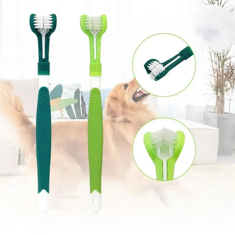 3D Three-head Dog Toothbrush Nontoxic Soft Bristle Brush Clean Puppy Teeth Iomnibearing Grooming Dog Supplies Accesorios Perros