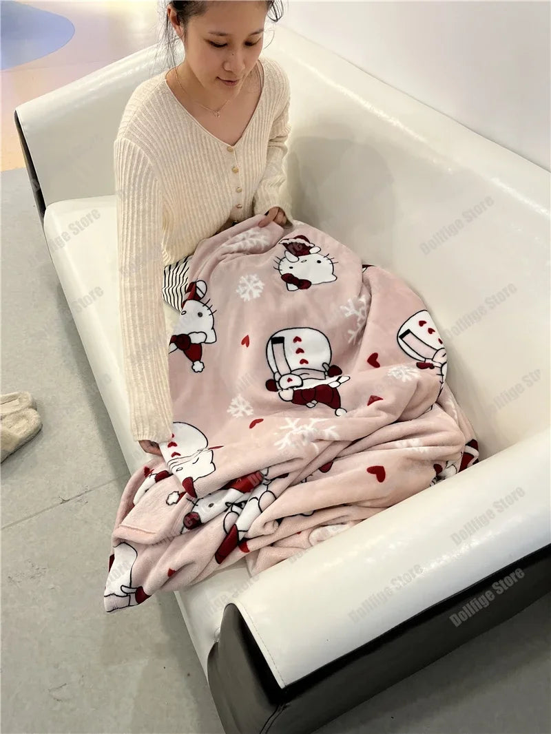 2024 Halloween Ghost Hello Kitty Plush Cartoon Large Flannel Blanket Cute Cotton Sofa Nap Blanket Bed Sheet Christmas Gift