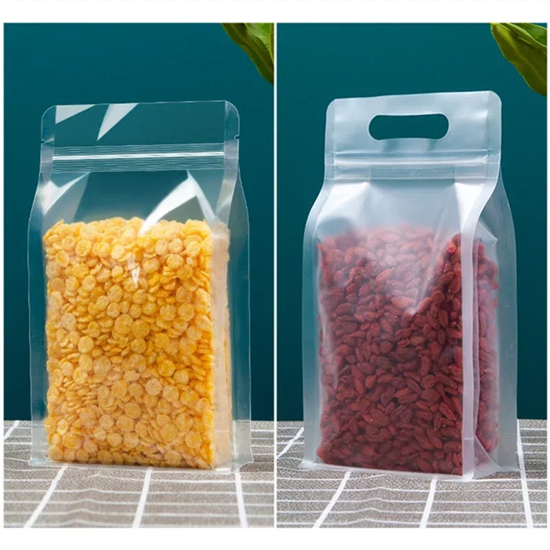 50Pcs Food Packaging Ziplock Bags Transparent with Handle Stand Up Sealed for Candy Nuts Storage Reusable Zip Lock Pouches