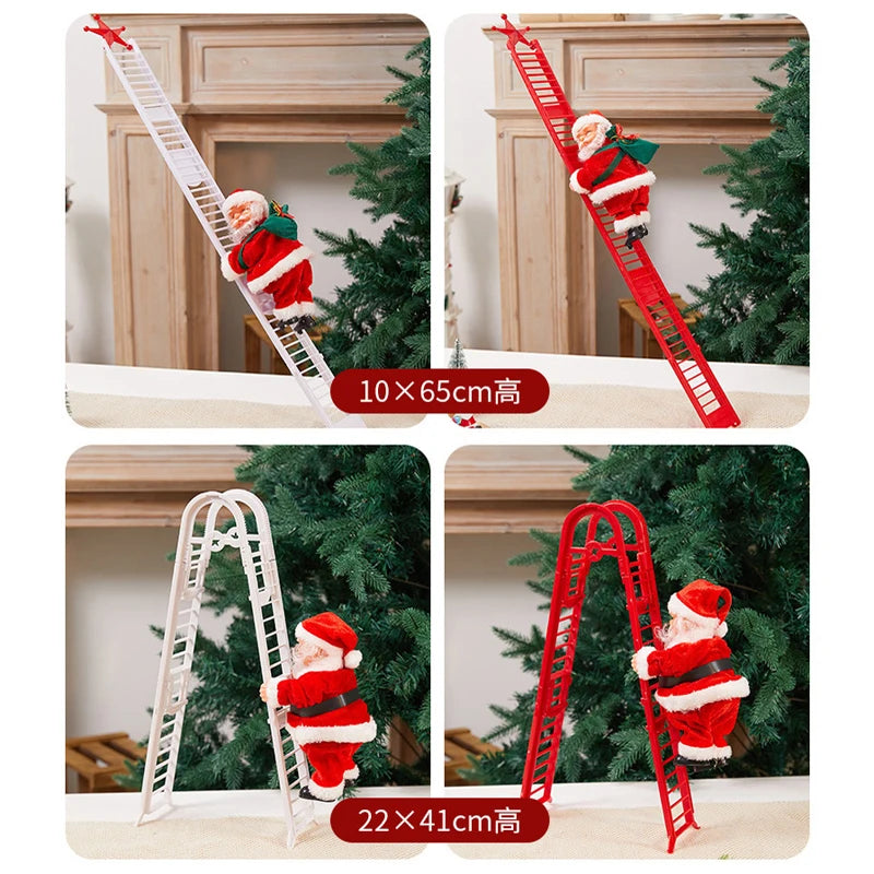 Santa Claus Climbing Beads Ladder Chimney Electric Climb Up and Down Climbing Santa Light and Music New Year Christmas Pendant