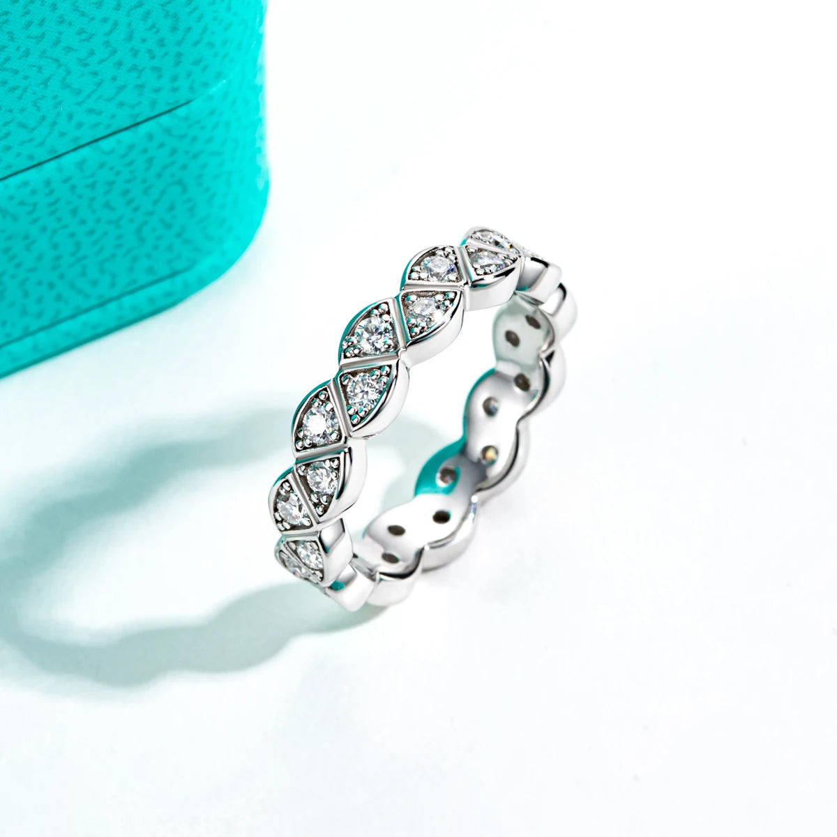 AnuJewel Moissanite Wedding Band Leaf Rings D Color VVS1 925 Sterling Silver Lab Created Diamond Eternity Bezel Ring Jewelry