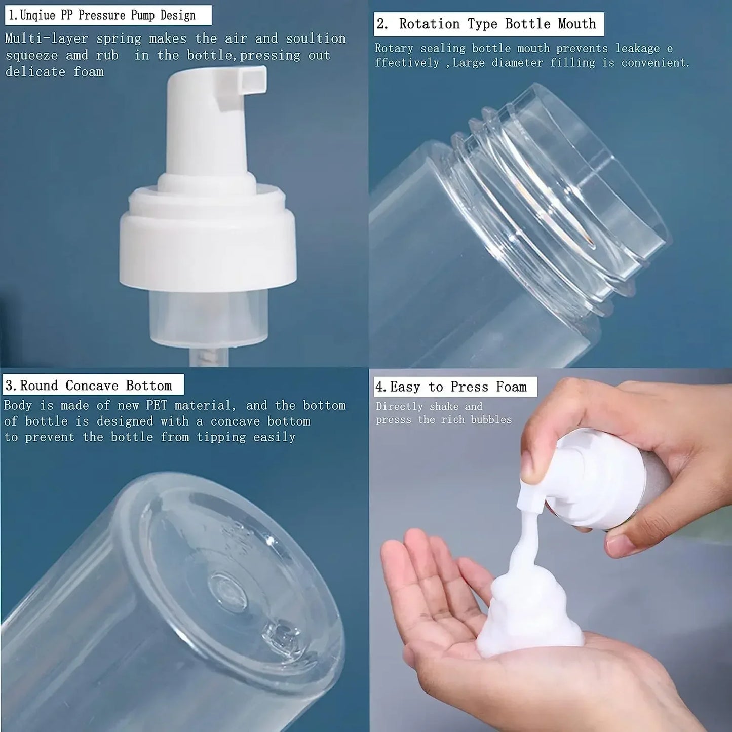 24Pcs 30/50/60/80/100/150/200ml Empty Plastic Foam Pump Bottles Portable Foaming Container For Facial Cleanser shampooBody Wash