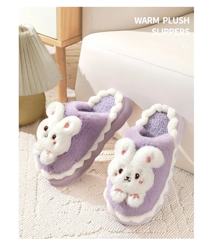 White Bunny Slippers For Home Kawaii Shoes Women Rabbit Fluffy Slippers Winter Indoor Sandals Woman Platform Bootie Slipper New