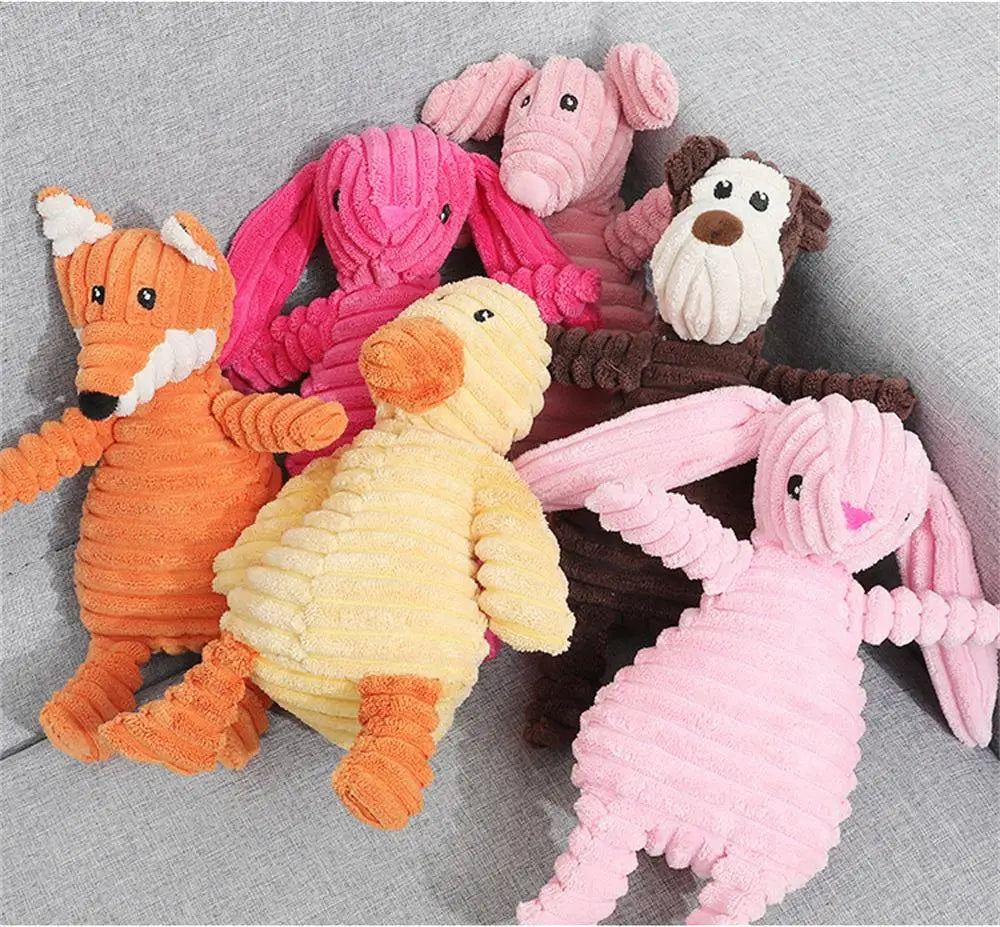 Plush Dog Toys Corduroy Animal Shape Dogs Chew Squeaky Toy Bite Resistant Molar Teeth Cleaning Puppy Training Interactive Toys