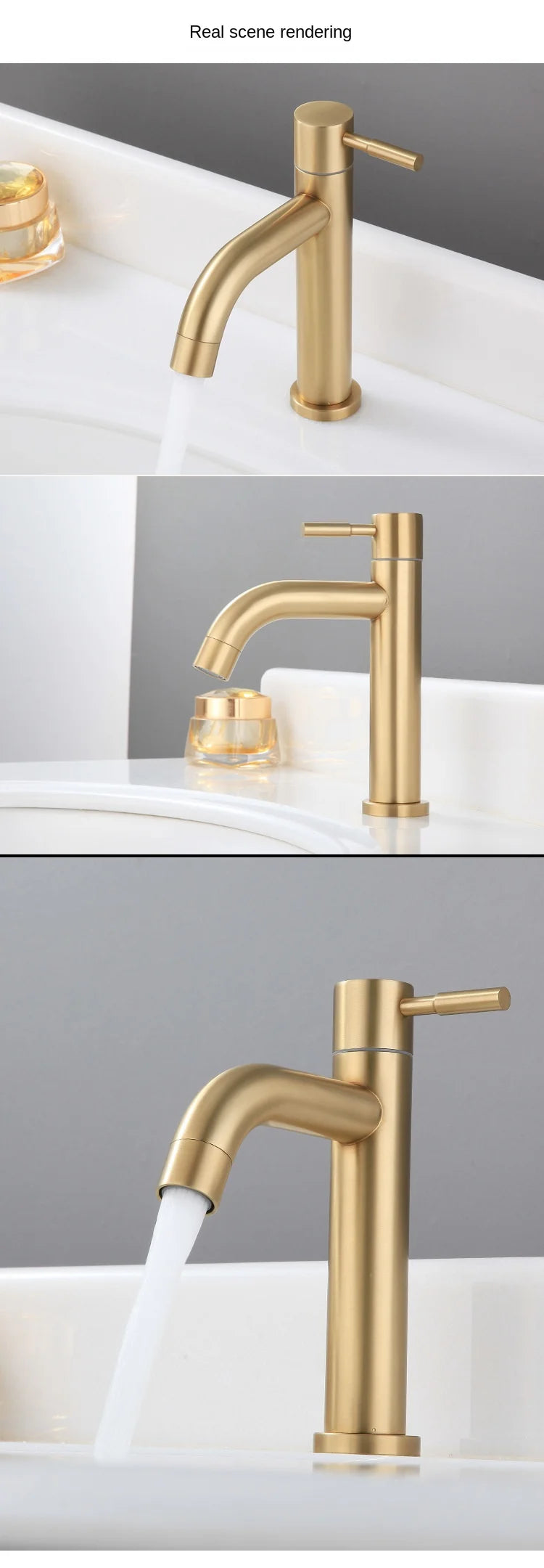 Bathroom Basin Faucet 1/2Inch 304 Stainless Steel Single Cold Water Tap Gold Black Sink Faucet Replacement Bathroom Accessories