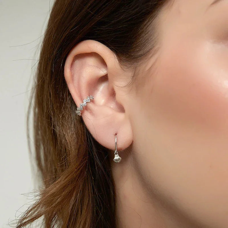 925 Sterling Silver Needle Metal Sea Shell Pendant Hoop Earrings Ball Round Moon Dangle Earrings for Women Party Fashion Jewelry