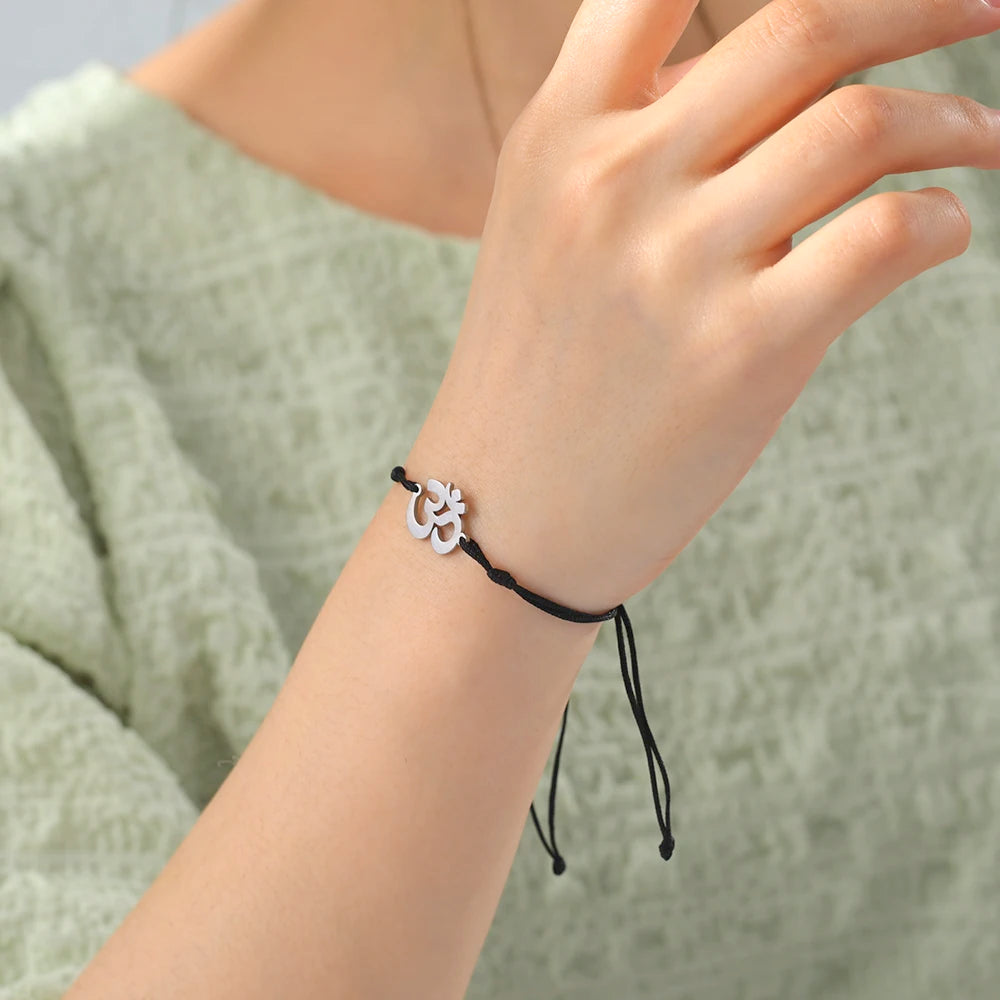 Dawapara OM Aum Symbol Adjustable Bracelet Chakra Hindu Yoga Spiritual Charm Lucky Amulet Stainless Steel Jewelry