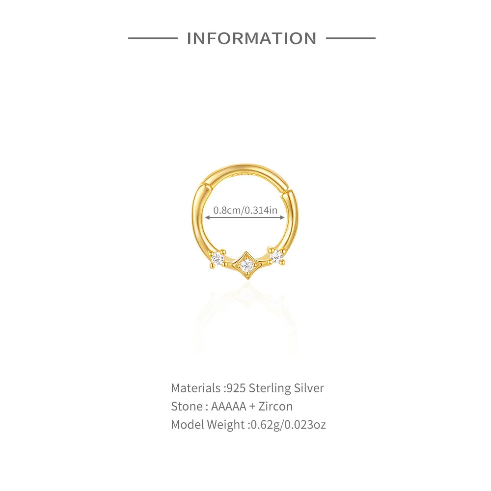 CANNER 1PC 925 Sterling Silver Triangle Zircon Cartilage Piercing Hoop Earring For Women's 18k Gold Minimalism Fine Jewelry Gift
