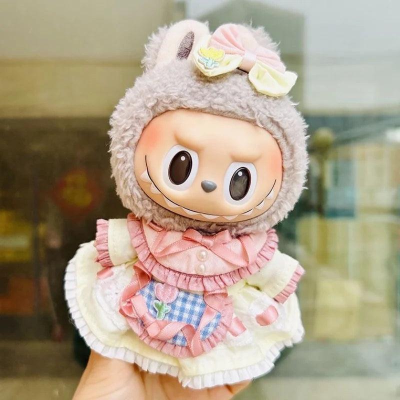 17cm The Monster Labubu Cute Doll Clothes Heartbeat Macaron Baby Pendant Clothes Only Labubu Clothes Replacement Ornaments Gifts