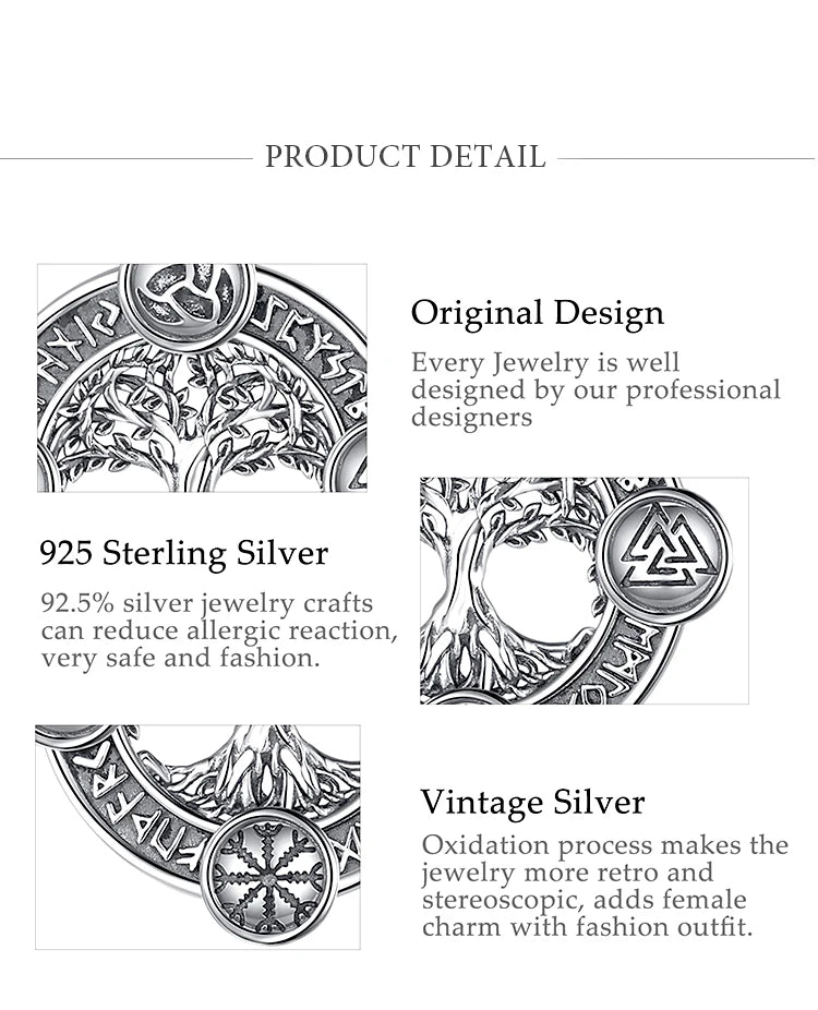 Eudora 925 Sterling Silver Tree of Life Necklace  Norse runes Hexe Celtic Knoten Yggdrasil Amulett Pendant Man Viking Jewelry