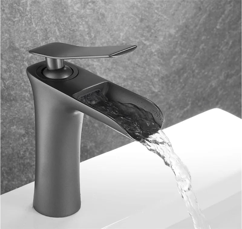 Basin Faucet Grey Waterfall Faucet Brass Bathroom Faucet Gold Bathroom Basin Faucet Mixer Tap Hot and Cold White Sink faucet