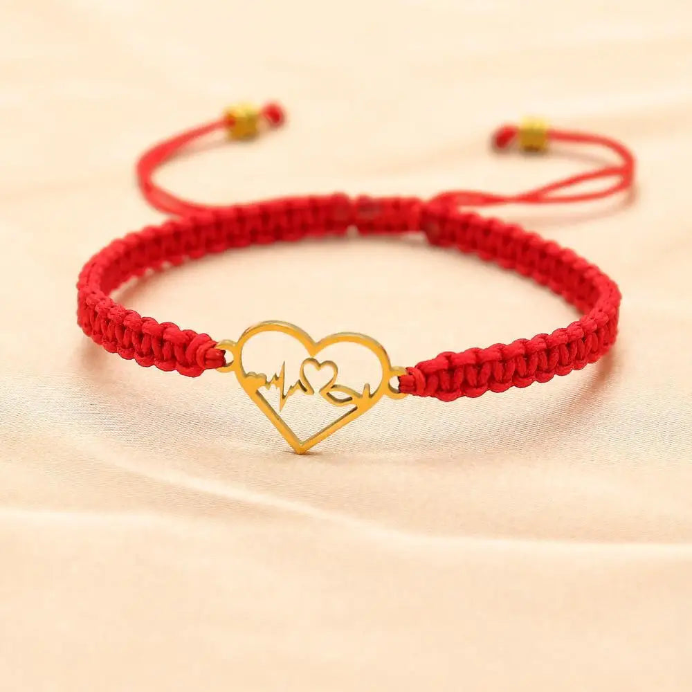 Handmade Red Rope Braided Bracelet Stainless Steel Tibetan Buddhist Lucky Charm Bracelets & Bangles For Women Men Gift