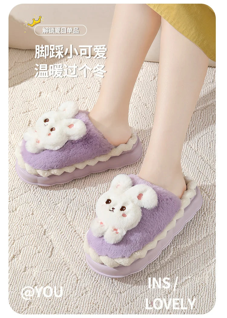 White Bunny Slippers For Home Kawaii Shoes Women Rabbit Fluffy Slippers Winter Indoor Sandals Woman Platform Bootie Slipper New