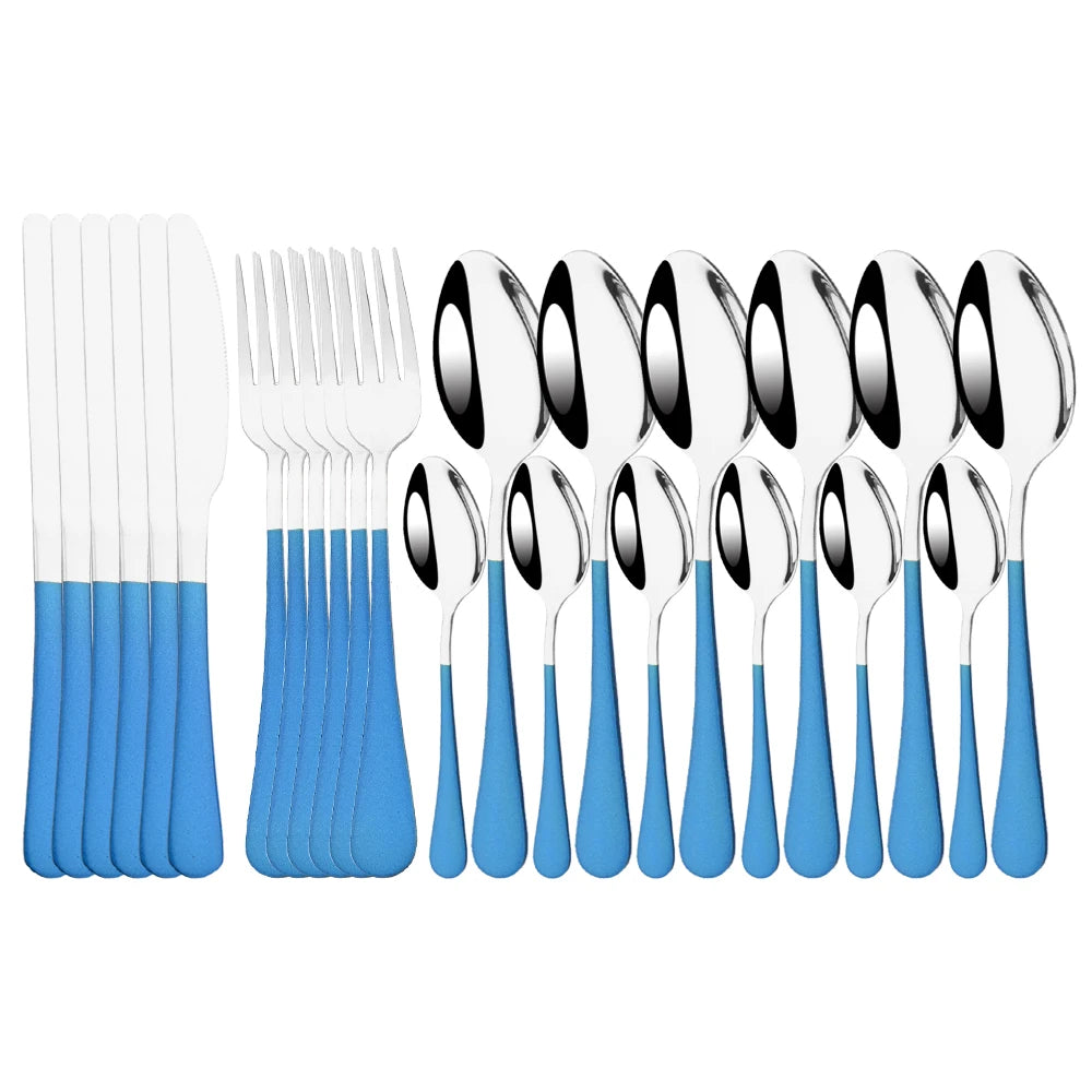 Red Silver Mirror Cutlery Set 24Pcs Dinnerware Set Flatware Cutlery Fork Knife Spoon Stainless Steel Silverware Tableware Set