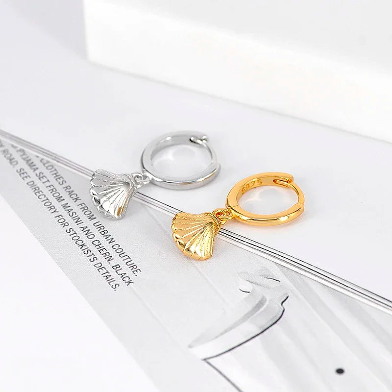 925 Sterling Silver Needle Metal Sea Shell Pendant Hoop Earrings Ball Round Moon Dangle Earrings for Women Party Fashion Jewelry