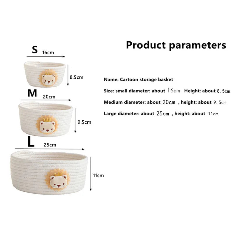 Cotton Rope Woven Storage Basket LuanQI Cartoon Animals Children's Toy Organizer Handmade Desktop Storage Candy Clothes Toys Box