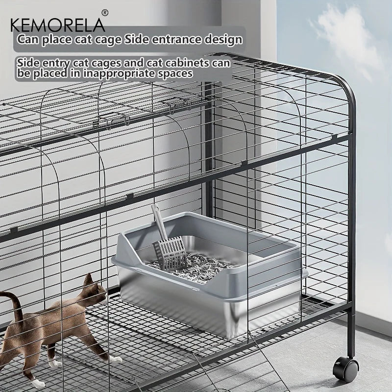 KEMORELA XL Extra Large Stainless Steel Litter Box Enclosure with Lid High Side Large Cat Litter Tray For Big Cat With Scoop