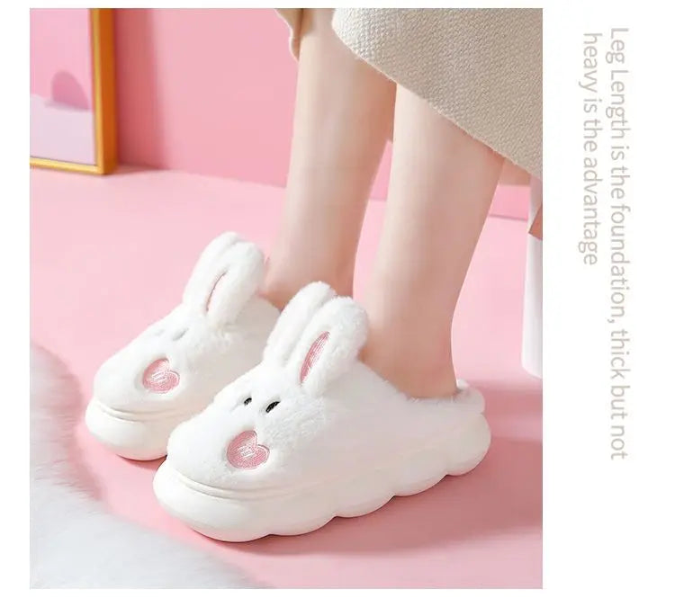 White Bunny Slippers For Home Kawaii Shoes Women Rabbit Fluffy Slippers Winter Indoor Sandals Woman Platform Bootie Slipper New