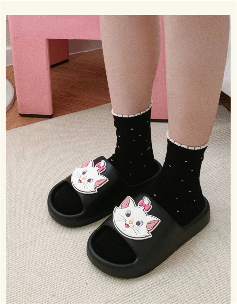 Kawaii Disney Marie Cat Slippers for Women Summer Soft-Soled Eva Slippers for Home Non-Slip Thick-Soled Sandals for Outdoor Wear