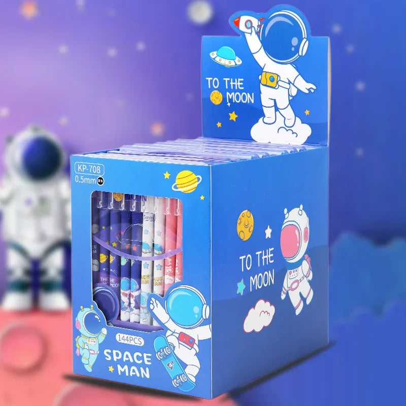 12Pcs/Set Cute Astronaut Erasable Gel Pen Cartoon Spacemen 0.5mm Black Ink Washable Pens for Writing Kids School Stationery