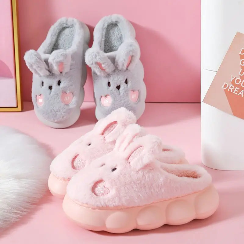 White Bunny Slippers For Home Kawaii Shoes Women Rabbit Fluffy Slippers Winter Indoor Sandals Woman Platform Bootie Slipper New