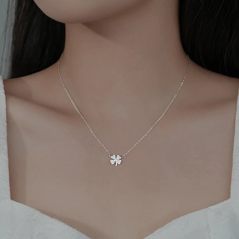 INZATT Real 925 Sterling Silver Zircon CZ Clover Series Pendant Choker Necklace for Women Light Luxury Fine Jewelry Accessories