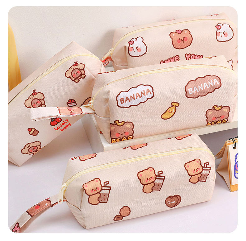 Cartoon Little Bear Canvas Pencil Case Student Ins Girl Heart Large Capacity Pencil Case Desktop Stationery