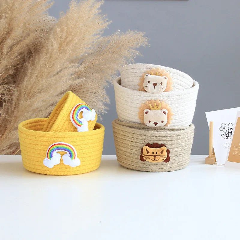 Cotton Rope Woven Storage Basket LuanQI Cartoon Animals Children's Toy Organizer Handmade Desktop Storage Candy Clothes Toys Box