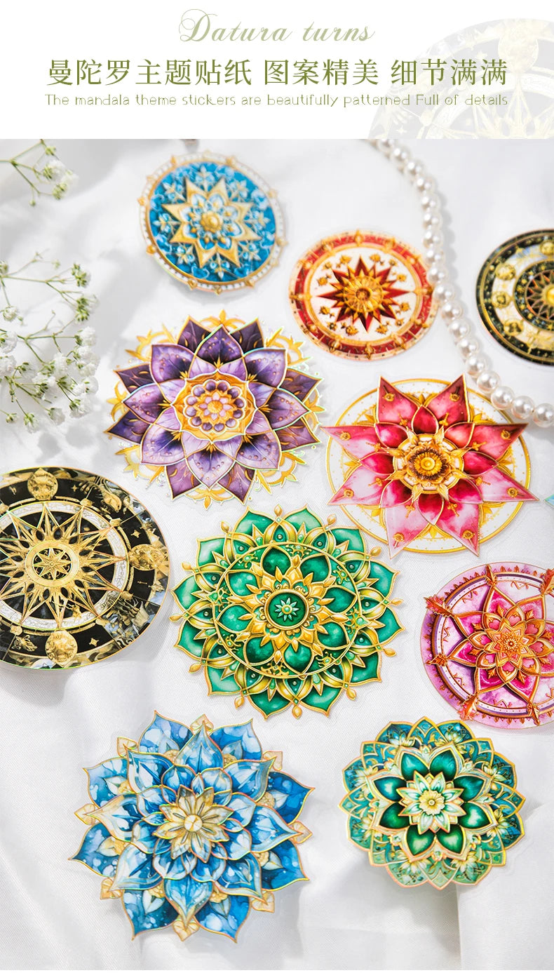 10 pcs Laser Bronzing The mandala flower Stickers aesthetic Decorative Stick Labels Diy  Creativity junk journal supplies