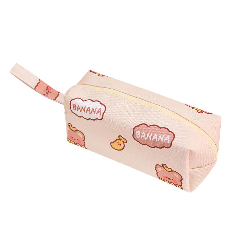 Cartoon Little Bear Canvas Pencil Case Student Ins Girl Heart Large Capacity Pencil Case Desktop Stationery
