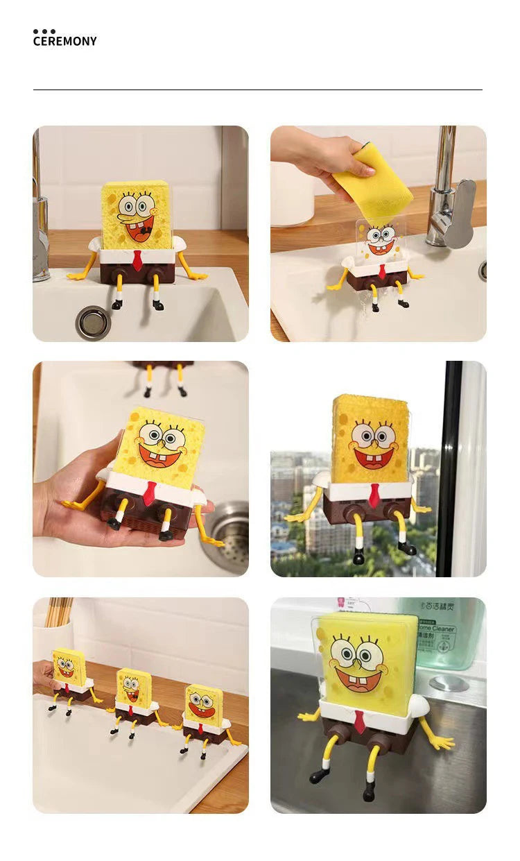 SpongeBob SquarePants Dish Washing Brush Sponge Kitchen Supplies Drain Rack Cleaning Dishes Brushes Reusable Scrub Scouring Pad