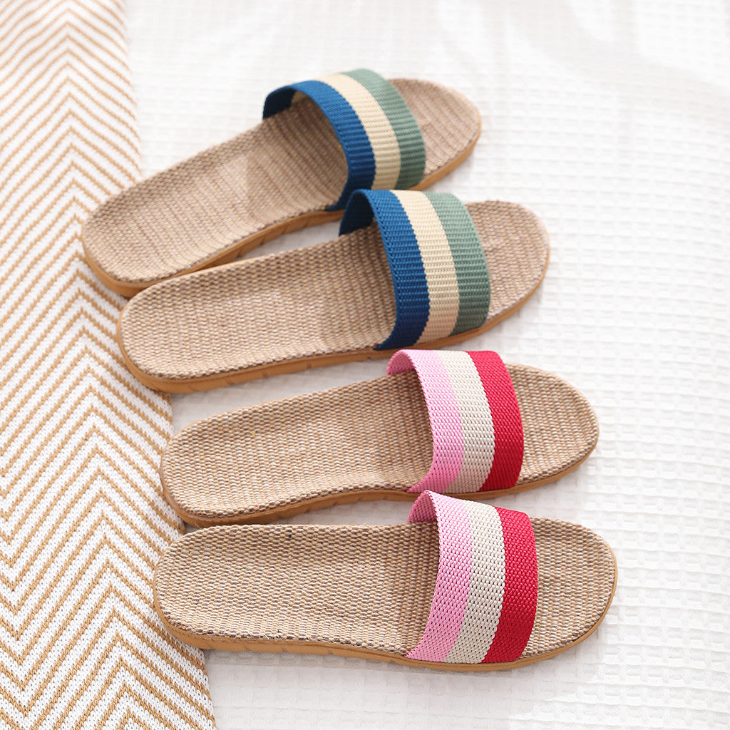 36-45 Plus Size Women's Slippers Flat Flax Sandals Linen Lightweight Casual Summer Slippers Women For Home Beach Slides