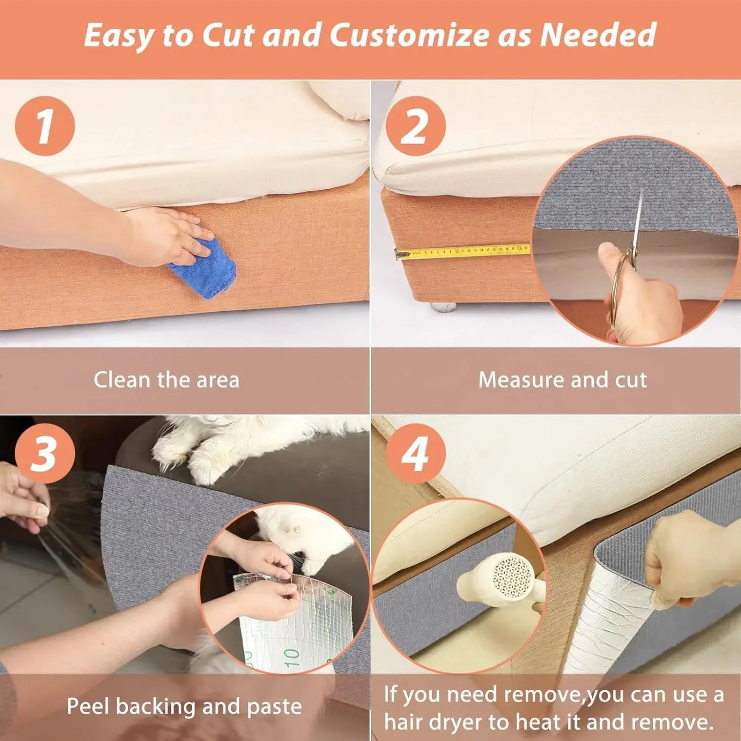 Cats Scratching Pad Self-Adhesive DIY Trimmable Carpet Protection for Sofa Protection Cat Scratching Pad Vertical Wall Sticker