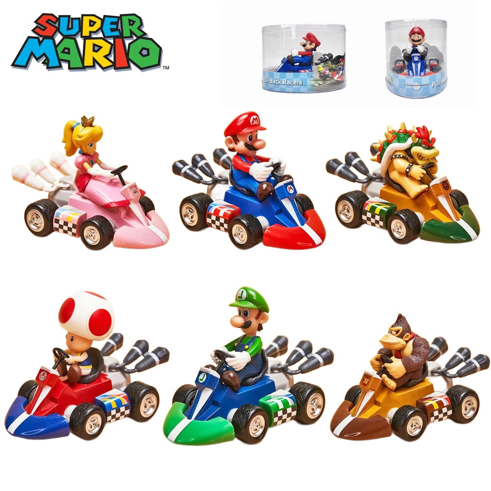 Super Mario Bros Karting Luigi Bowser Princess Peach Yoshi Toad Action Figure Toys Pull Back Car Anime Game Doll Gifts for Kids