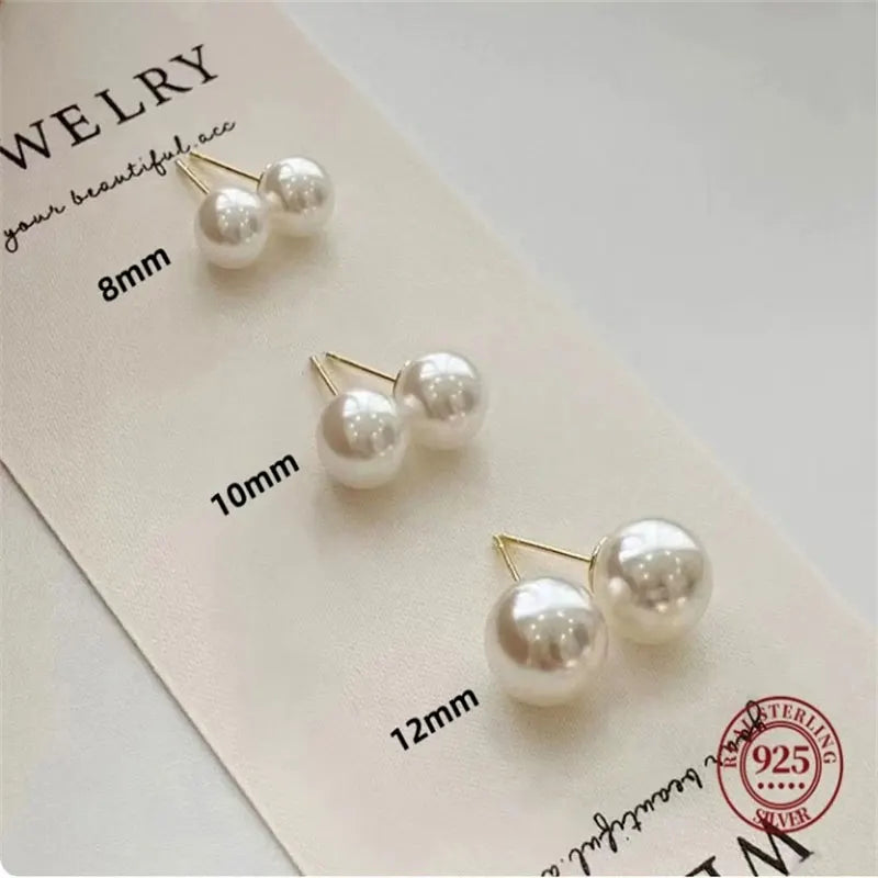 SOMILIA Fashion 925 Sterling Silver Needle Freshwater Pearl Stud Earrings Ball Earrings For Women Silver Jewelry Pierced 4-14MM