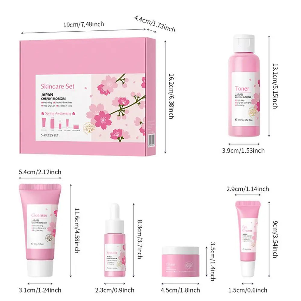 5pcs Japan Sakura Essence Face Cream Cherry Blossom Facial Cream Moisturizing Anti Wrinkle Anti Aging Korean Skin Care set