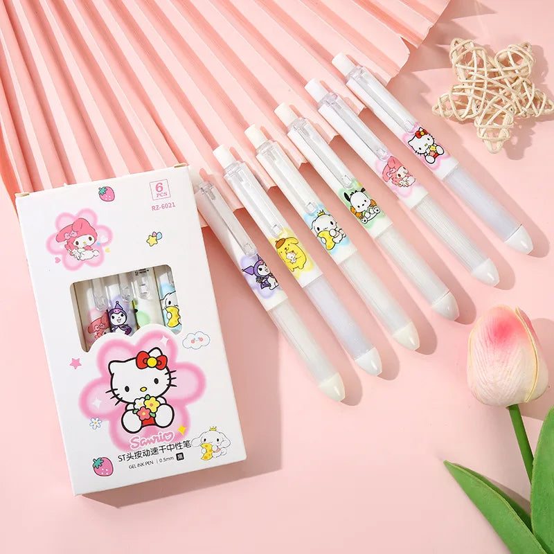 6Pcs Sanrio Hello Kitty Gel Pen Cute Cartoon Kuromi Cinnamoroll High Appearance Press Pen School Supplies Girl&Child Gifts